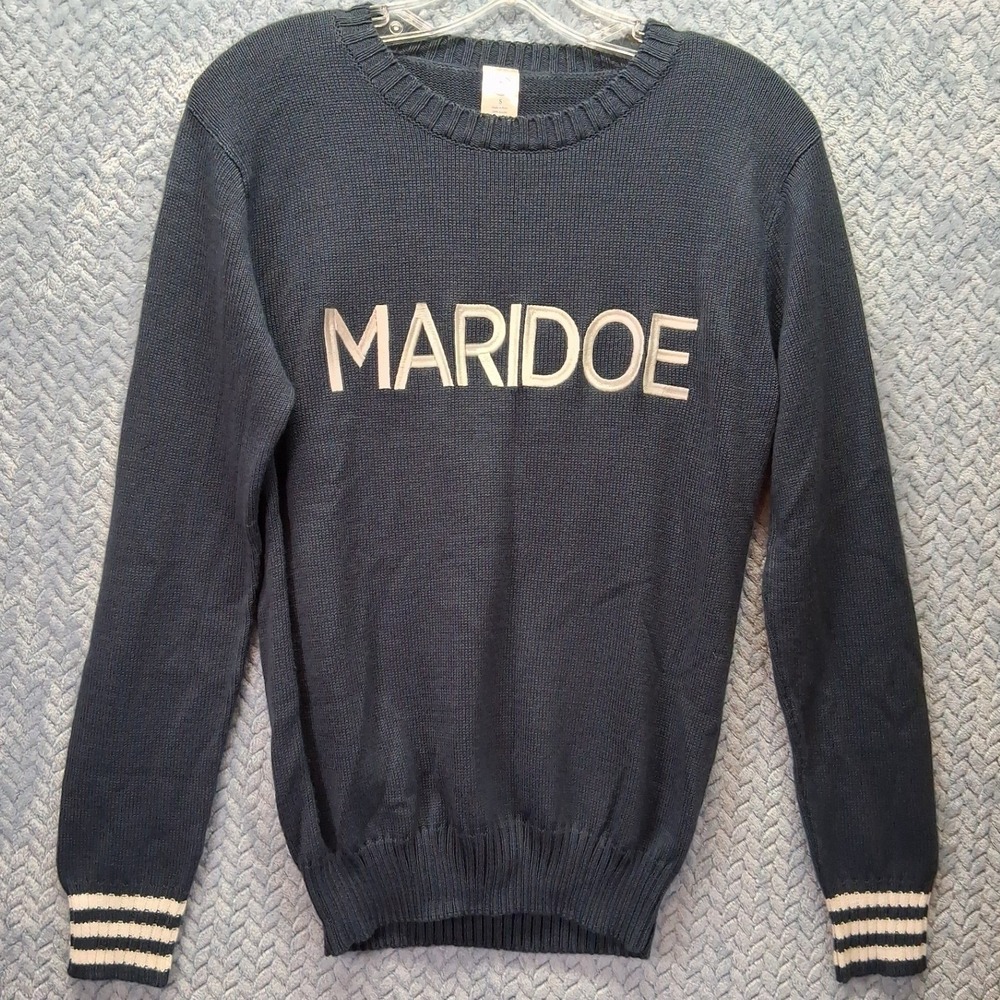 The Bubble Maridoe Golf Club Sweater Navy Blue Knit Striped Cuffs Mens Small